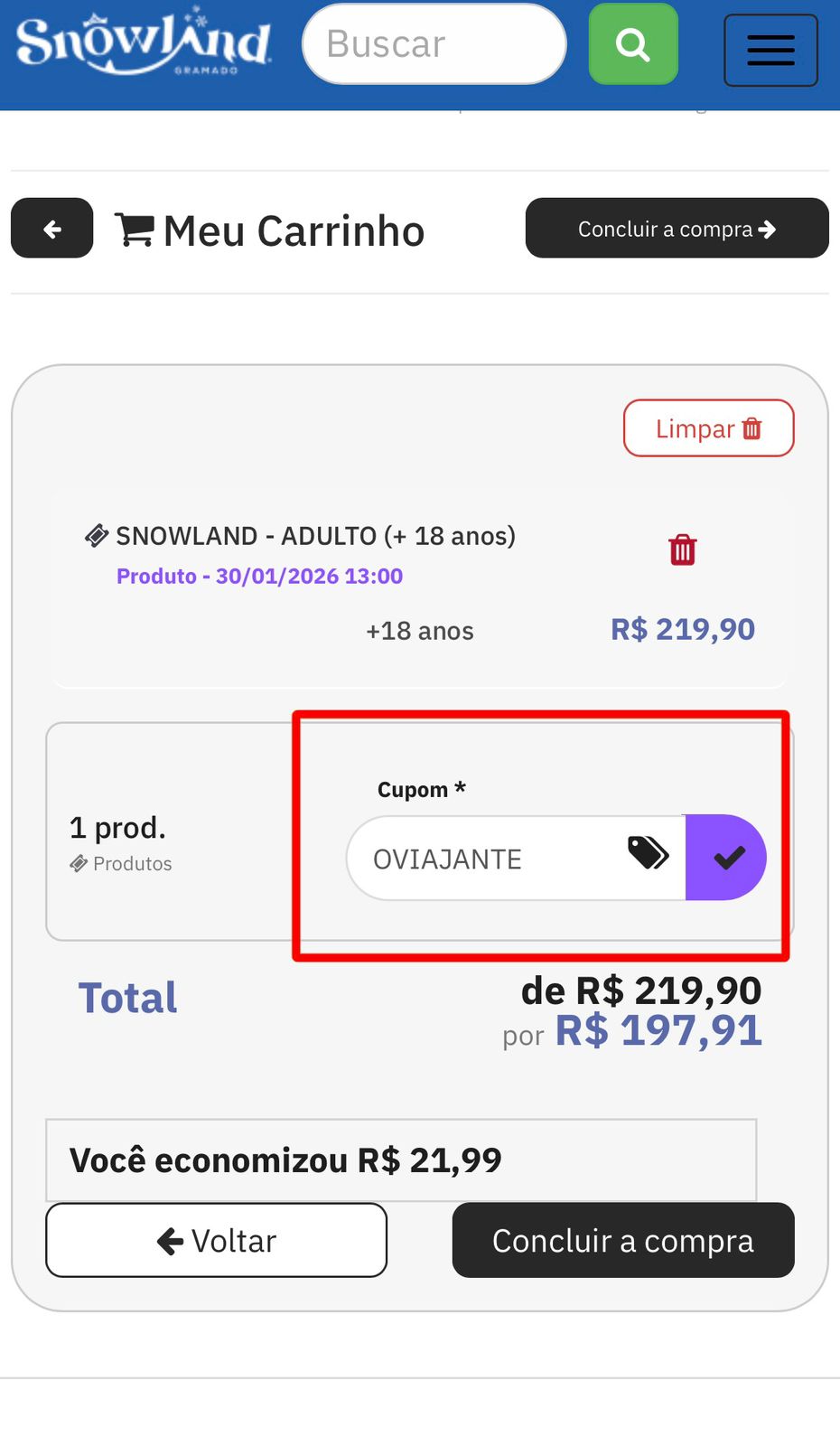 Cupom Snowland Gramado