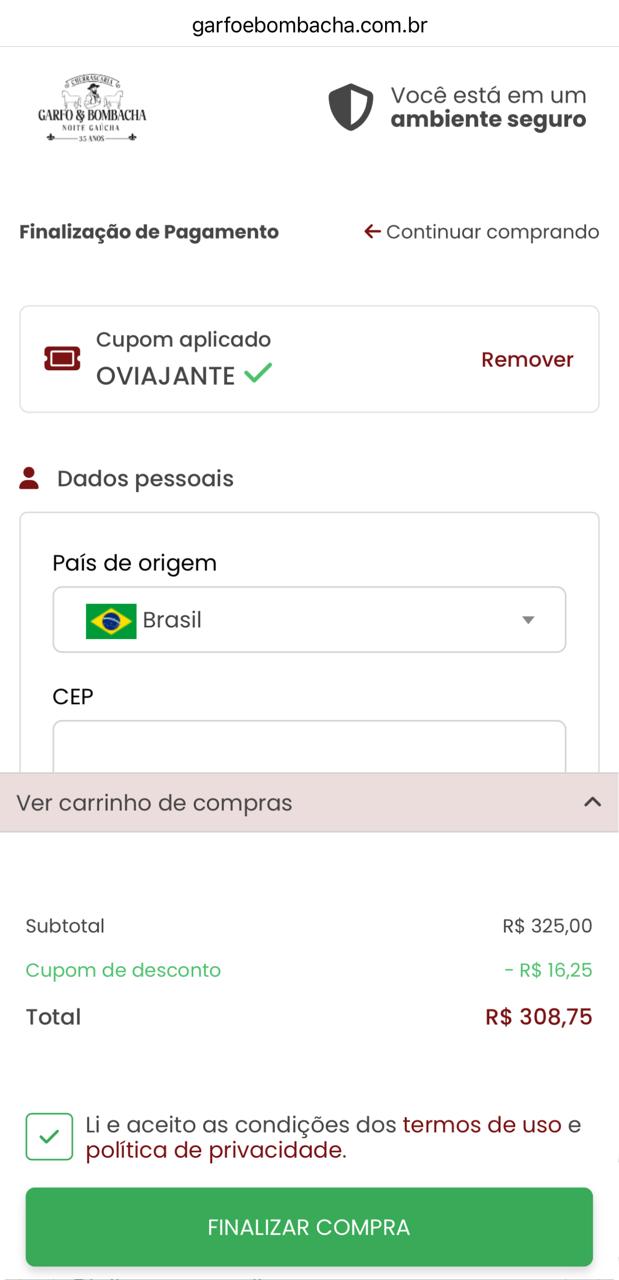 Noite Gaúcha Gramado: Coupon OVIAJANTE with up to 20% Off 3 Coupon Garfo e Bombacha