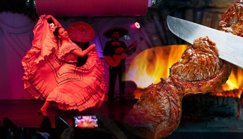 Dança mexicana com mariachi e churrasco na Rafain Churrascaria Show, em Foz do Iguaçu-PR