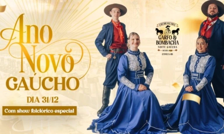 Show folclórico no salão da churrascaria Garfo e Bombacha, em Canela
